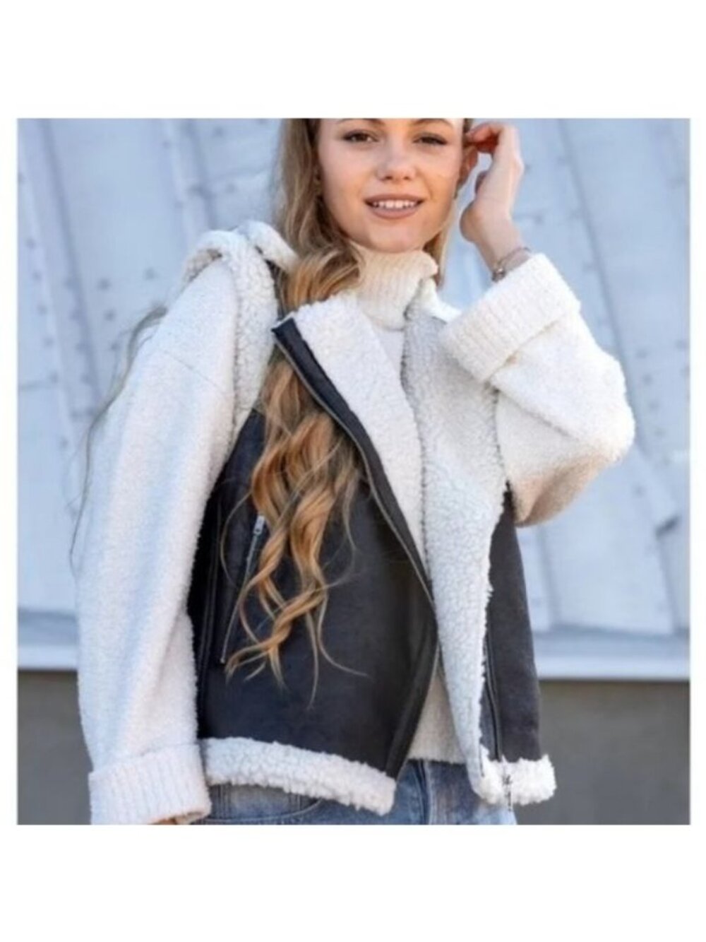 Noisy May Faux Leather Shearling Moto Vest Large New Women's Layering Outdoor